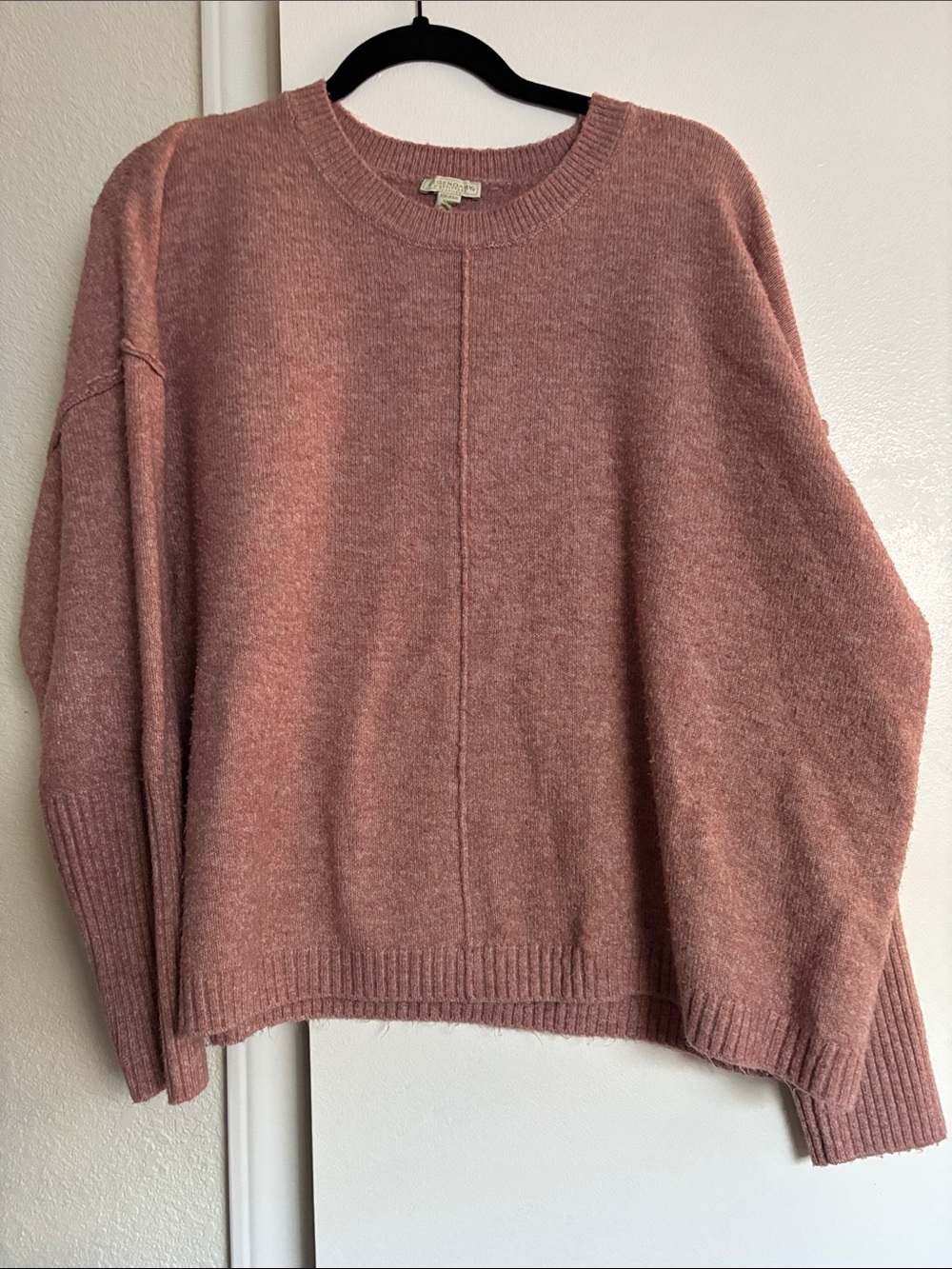 Relaxed Rose Crewneck Sweater with Center Seam - Lightweight Knit